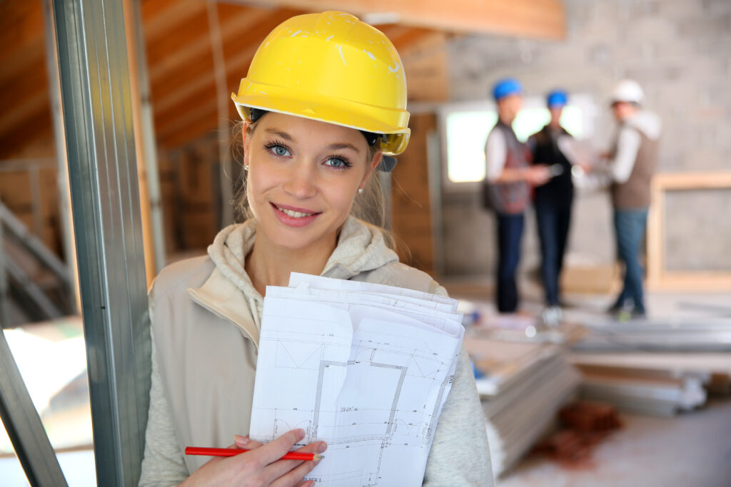 Young woman in construction professional training