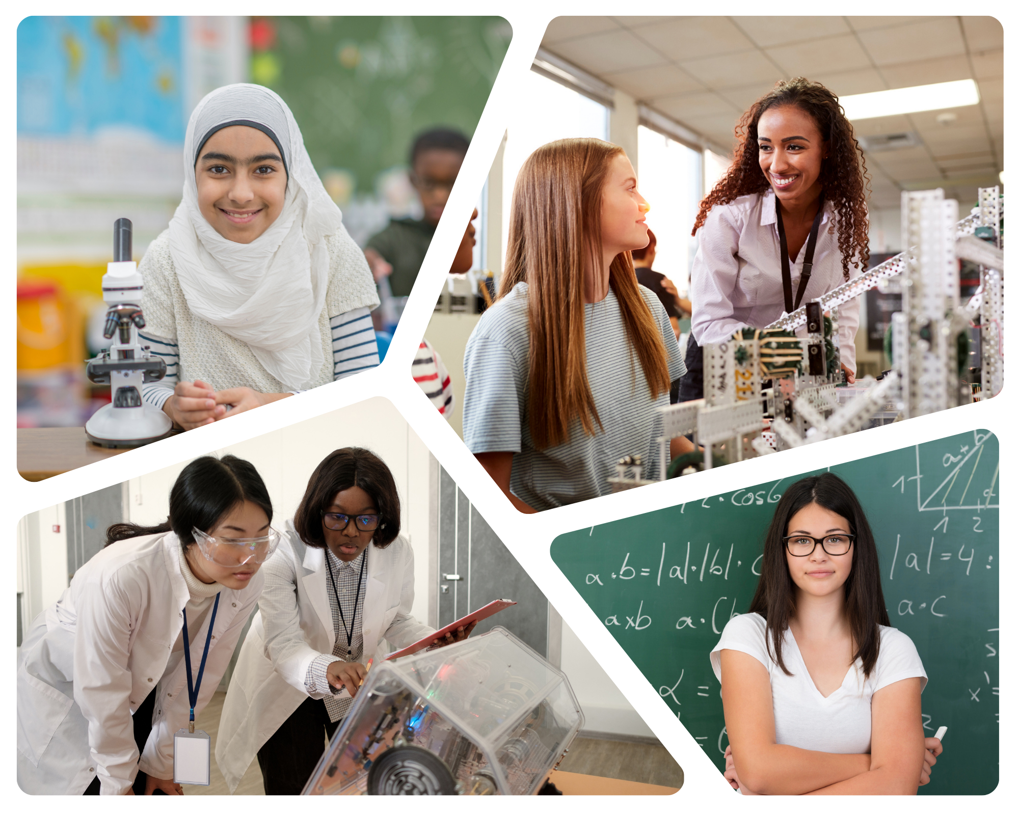 Collage of four photos of high school students in science classes.